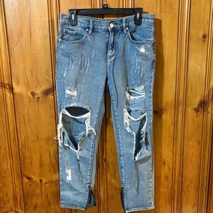 Kendall & Kylie Blue Denim Jeans - Heavily Distressed - Zipper Ankles - Size 26
